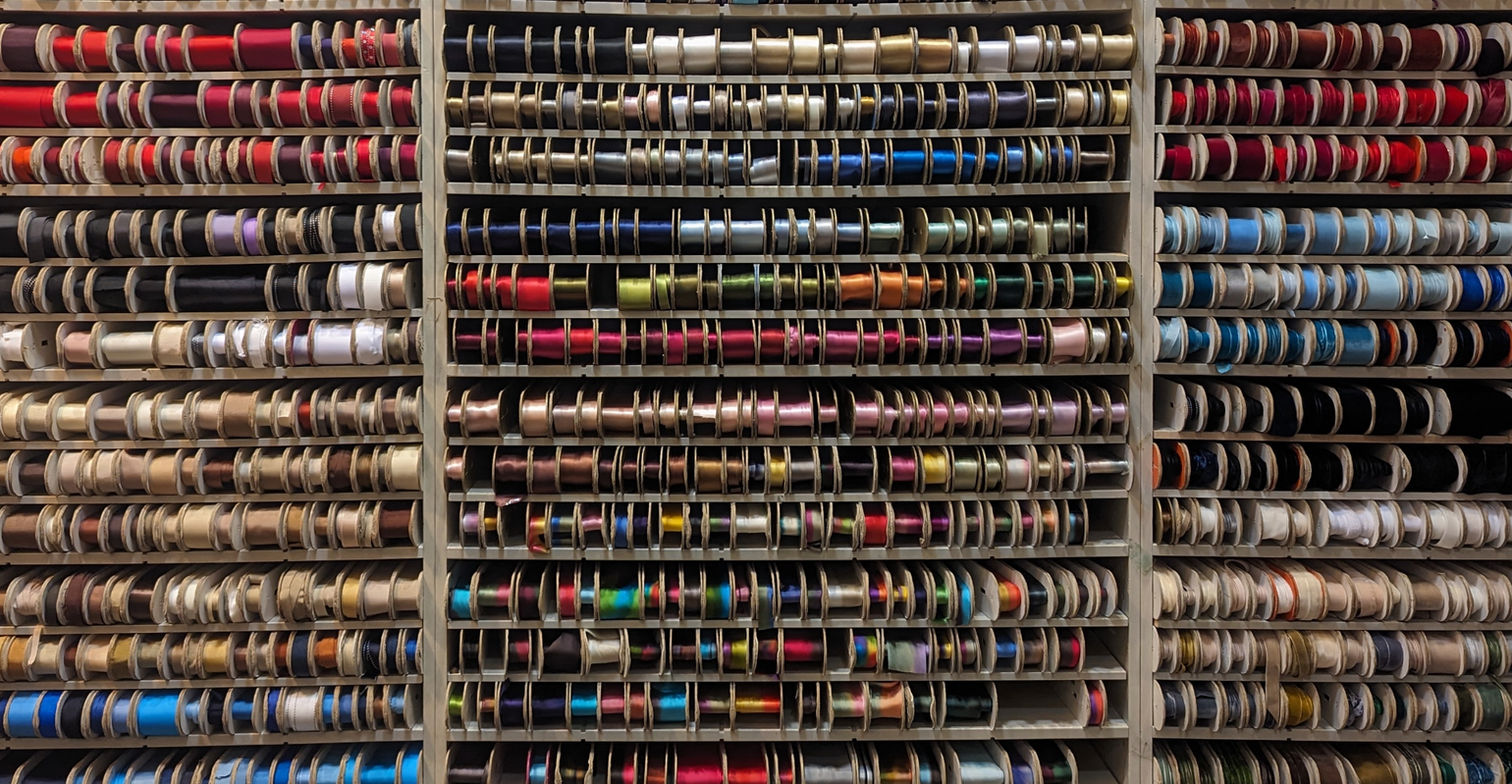 spools of ribbon in many colors