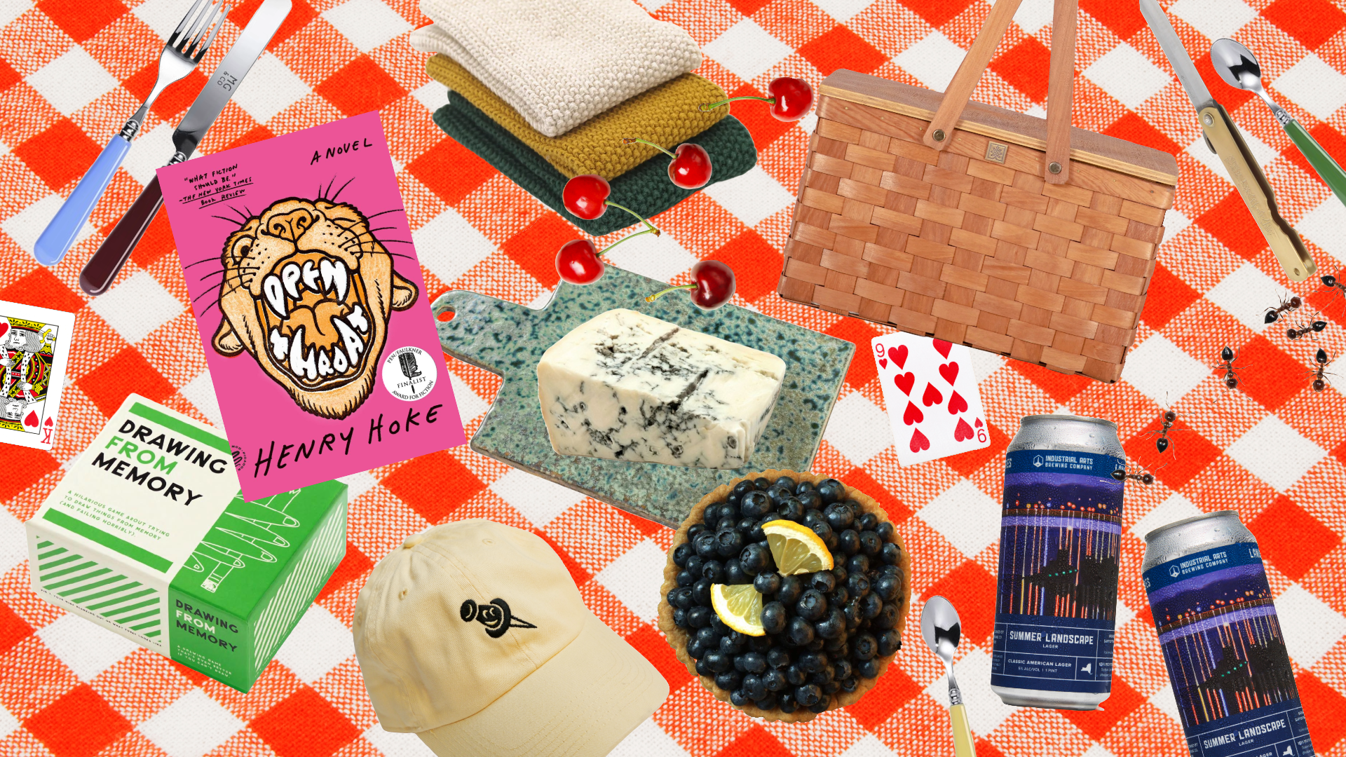 picnic basket spread with photo shopped items
