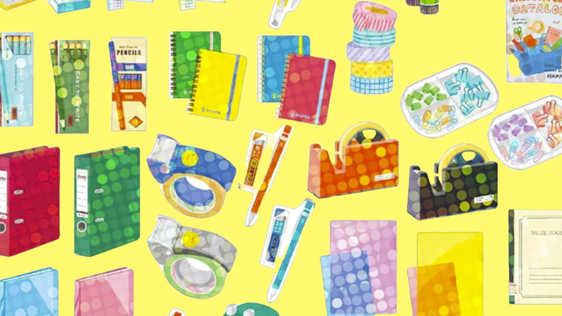 hologram images of office supplies on a yellow background
