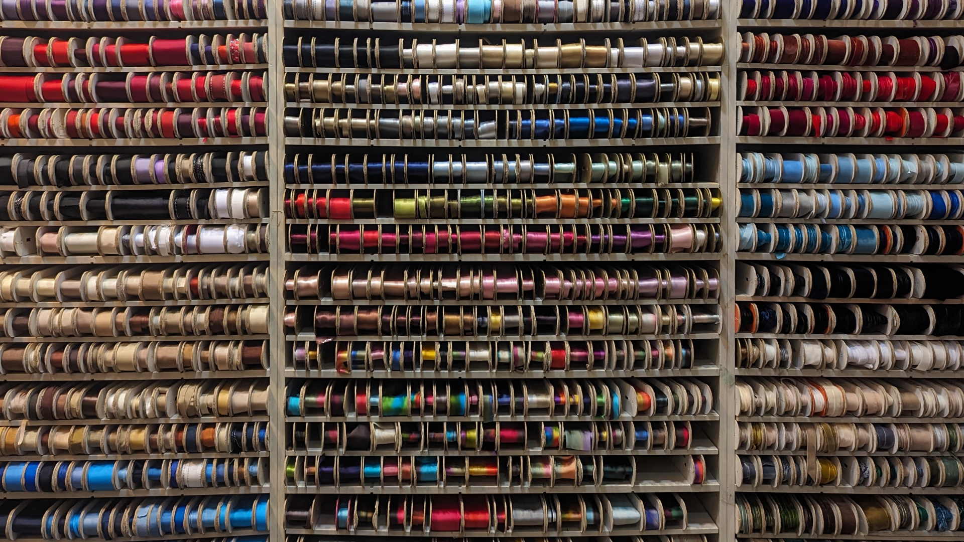 spools of ribbon in many colors